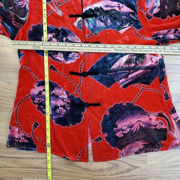 Aris A Womens XL Velvet Top Asian Crane Stand Collar Silk Knot Kimono Boho Artsy - Picture 10 of 10